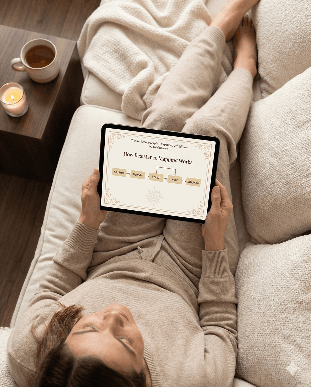 Person on couch reading the Resistance Mapping guide