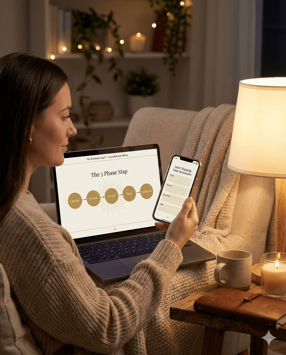 Person at desk with candles working on the Resistance Map